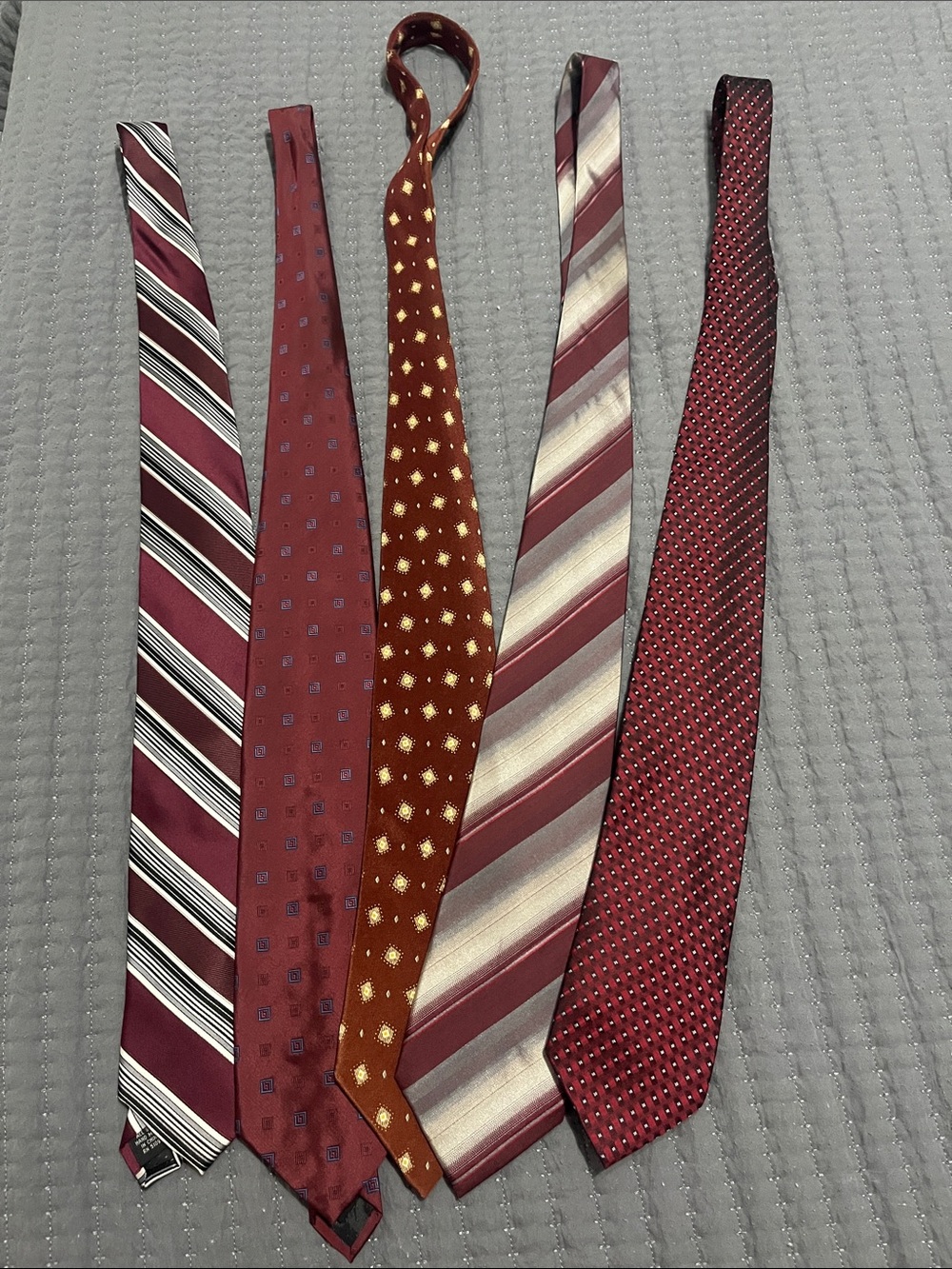 Men's Maroon Patterned Tie Collection- Lot of 5 Ties